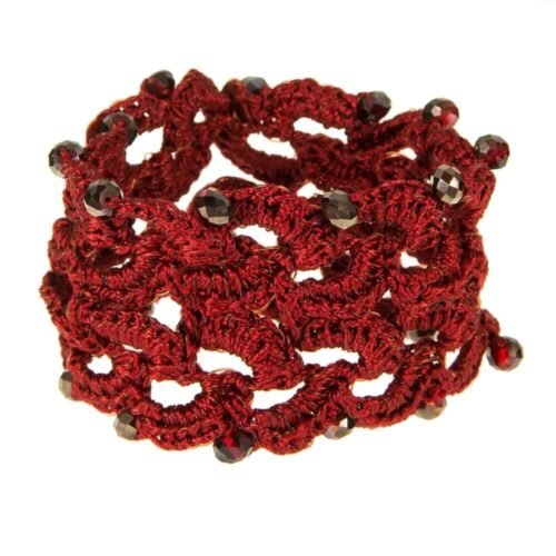 Χειροποίητο πλεκτό μεταξωτό βραχιόλι με χάντρες από κρύσταλλο - κόκκινο