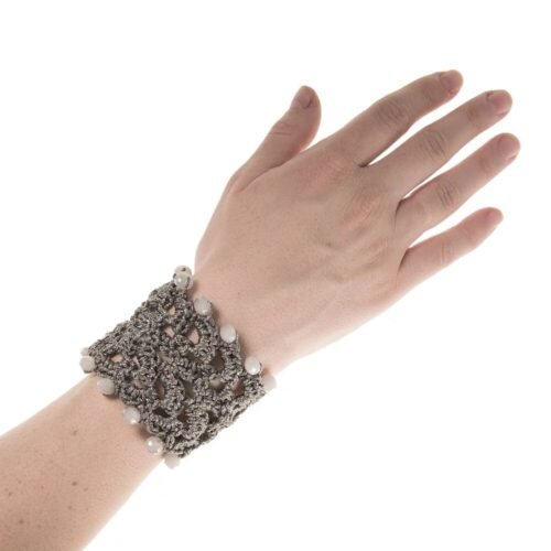 Χειροποίητο πλεκτό βραχιόλι με κρύσταλλα - γκρι