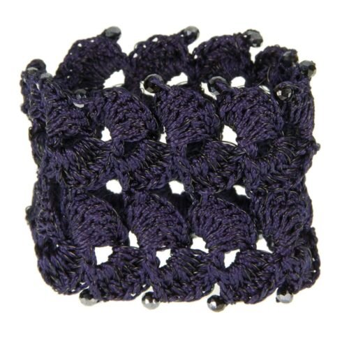 Χειροποίητο πλεκτό βραχιόλι σκούρο μπλε από μετάξι και κρύσταλλα