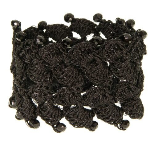 Χειροποίητο πλεκτό βραχιόλι από μετάξι και κρύσταλλα - μαύρο