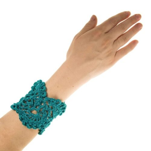 Χειροποίητο πλεκτό βραχιόλι από μετάξι - τιρκουάζ