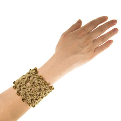 Χειροποίητο πλεκτό βραχιόλι με χρυσά κρύσταλλα - χρυσό