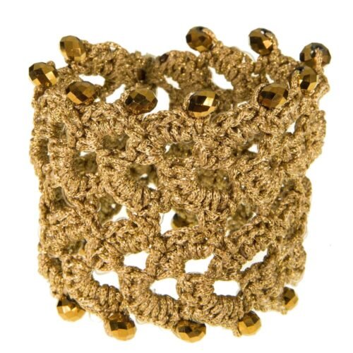 Χειροποίητο πλεκτό βραχιόλι με χρυσά κρύσταλλα - χρυσό