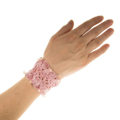 Χειροποίητο πλεκτό βραχιόλι από μετάξι και κρύσταλλα - ροζ