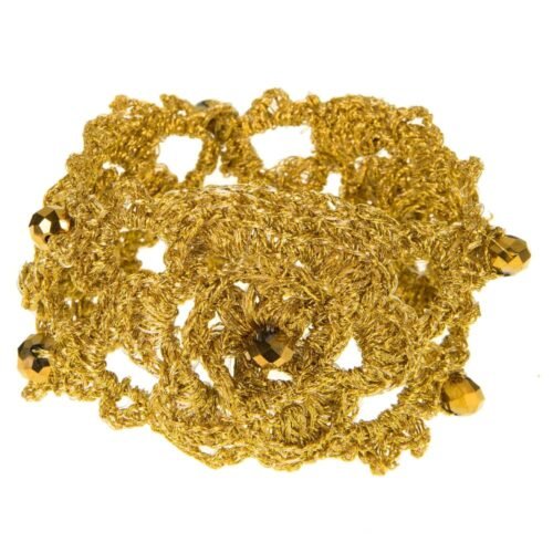 Χειροποίητο πλεκτό βραχιόλι λουλούδι από μετάξι και κρύσταλλα - χρυσό