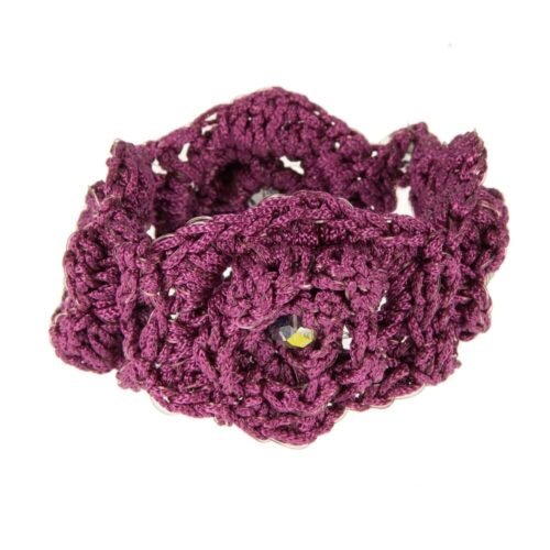 Χειροποίητο πλεκτό βραχιόλι λουλούδι από μετάξι και κρύσταλλα - μωβ