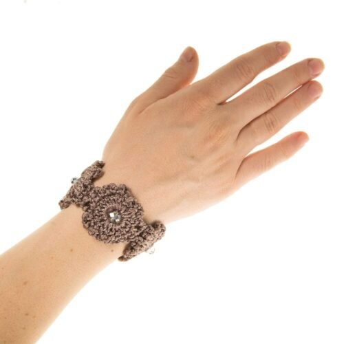 Χειροποίητο πλεκτό βραχιόλι από μετάξι και κρύσταλλα - γκρί μωβ