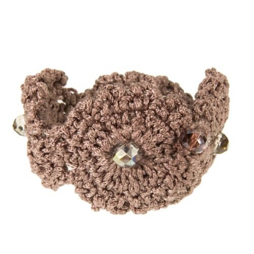 Χειροποίητο πλεκτό βραχιόλι από μετάξι και κρύσταλλα - γκρί μωβ