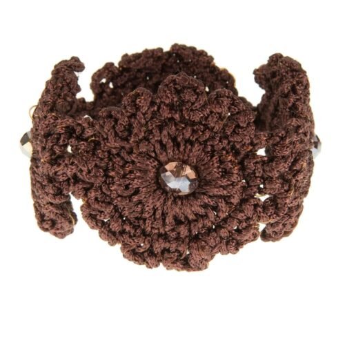 Χειροποίητο πλεκτό βραχιόλι από μετάξι και κρύσταλλα - καφέ