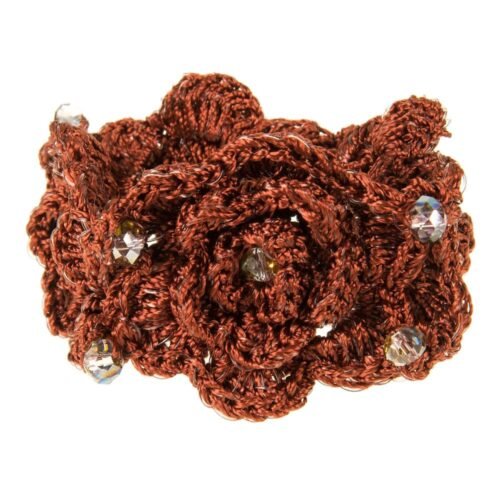 Χειροποίητο πλεκτό βραχιόλι από μετάξι και κρύσταλλα - καφέ κεραμιδί