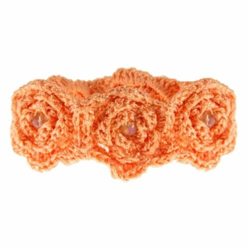 Χειροποίητο πλεκτό βραχιόλι από μετάξι και κρύσταλλα - σομόν πορτοκαλί