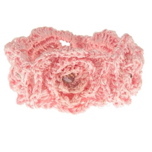 Χειροποίητο πλεκτό βραχιόλι από μετάξι και κρύσταλλα - ρόζ