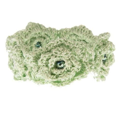 Χειροποίητο πλεκτό βραχιόλι από μετάξι και κρυσταλλάκια - λαχανί