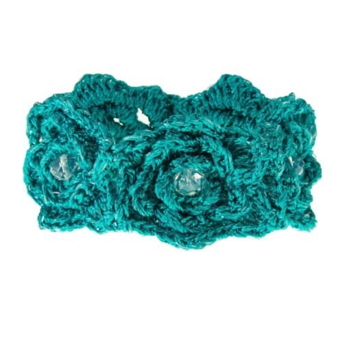 Χειροποίητο πλεκτό βραχιόλι από μετάξι και κρυσταλλάκια - τιρκουάζ