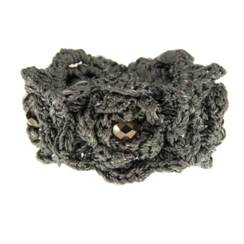 Χειροποίητο πλεκτό βραχιόλι από μετάξι και κρυσταλλάκια - γκρί