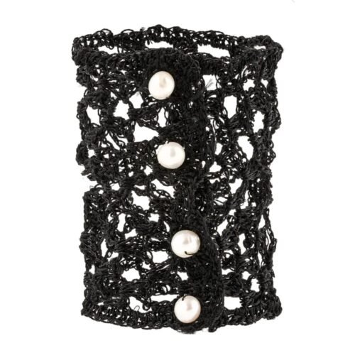 Χειροποίητο πλεκτό βραχιόλι από μετάξι μαύρο