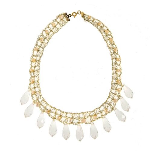 Χειροποίητο πλεκτό κολιέ με μαργαριτάρια - χρυσό ή ασημί