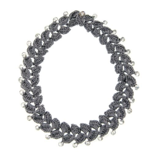 Χειροποίητο πλεκτό κολιέ από μετάξι χρώματος επιλογής γκρί ,μαύρο, χρυσό, ρόζ ή μπλέ σκούρο  και κρύσταλλα