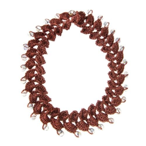 Χειροποίητο πλεκτό κολιέ από μετάξι και χάντρες μπορντό