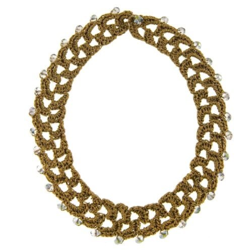 Χειροποίητο πλεκτό μεταξωτό κολιέ με ιριδίζουσες χάντρες χακί