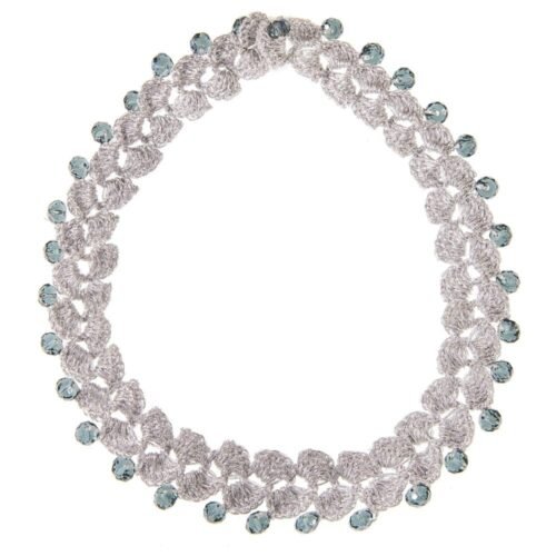 Χειροποίητο πλεκτό κολιέ με πετρόλ κρυσταλλάκια - ασημί