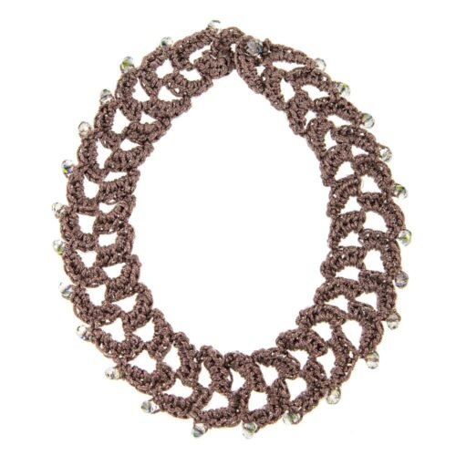 Χειροποίητο πλεκτό κολιέ ιριδίζουσες χάντρες - γκρι καφέ