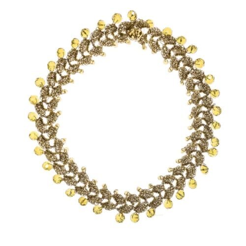 Χειροποίητο πλεκτό κολιέ με κρύσταλλα - χρυσό