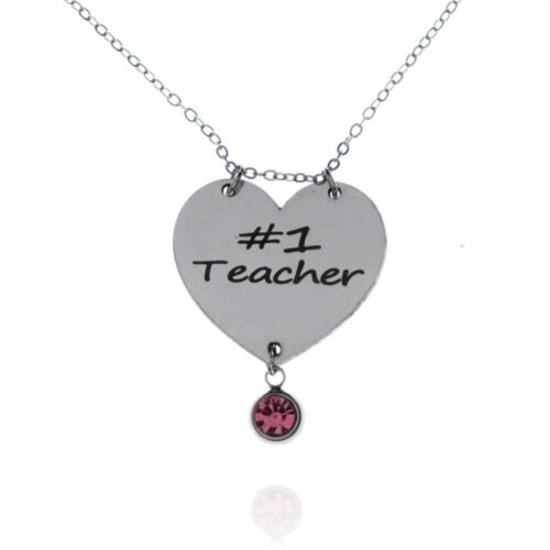 Κολιέ Best Teacher με Birthstone από ανοξείδωτο ατσάλι
