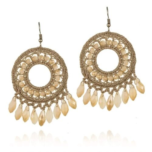 Χειροποίητα πλεκτά σκουλαρίκια ιριδίζον με κρύσταλλο