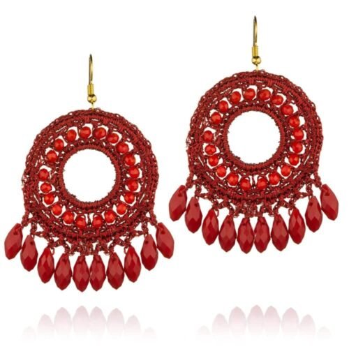 Χειροποίητα πλεκτά σκουλαρίκια ιριδίζον με κρύσταλλο