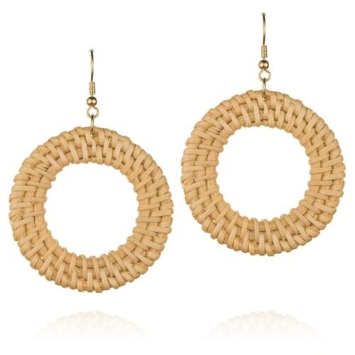 Χειροποίητα πλεκτά σκουλαρίκια καλοκαιρινά ψάθινα μπέζ