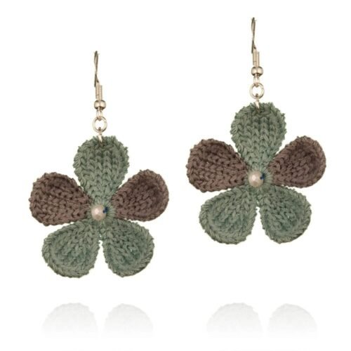 Χειροποίητα πλεκτά σκουλαρίκια λουλούδι βεραμάν με κρύσταλλο - ασήμι 925