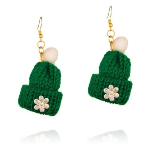 Χειροποίητα πλεκτά σκουλαρίκια σκουφάκια χριστουγεννιάτικα πράσινα , κόκκινα ή ρόζ