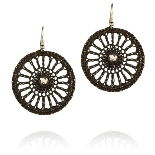 Χειροποίητα πλεκτά σκουλαρίκια γκρι με κρύσταλλο - ασήμι 925