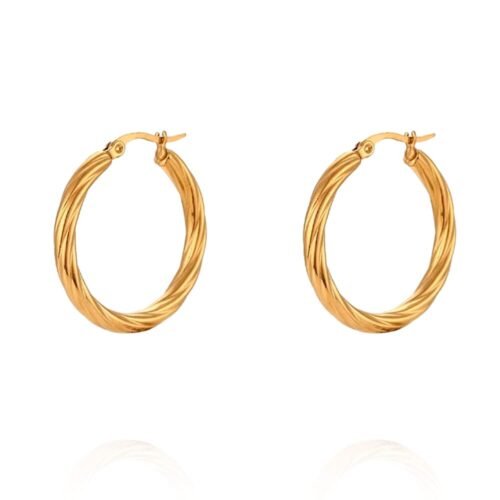 Σκουλαρίκια κρίκοι σε σχέδιο πλεξούδα από ανοξείδωτο ατσάλι 316L σε χρώμα 18Κ χρυσό 100% waterproof