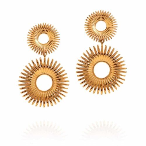 Σκουλαρίκια κρεμαστά ηλίανθος από ανοξείδωτο ατσάλι 316L σε χρώμα 18Κ χρυσό 100% waterproof