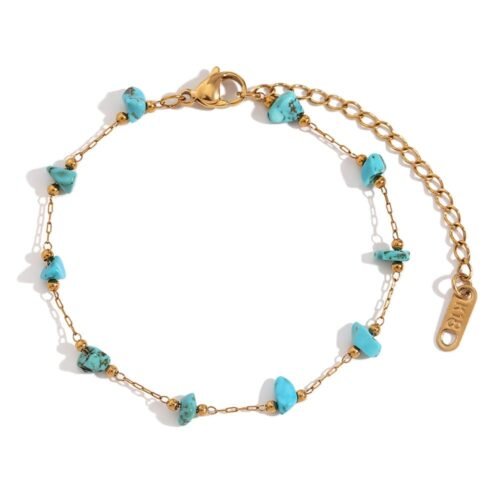 Βραχιόλι με τιρκουάζ πέτρες από ανοξείδωτο ατσάλι 316L επιμεταλλωμένο 18Κ Χρυσό