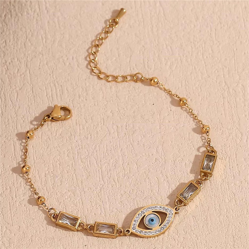 Βραχιόλι ατσάλινο με σχέδιο μάτι EVIL EYE και ζιργκόν επιμεταλλωμένο 18Κ Χρυσό waterproof