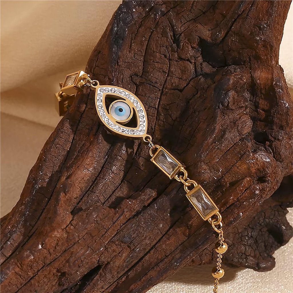 Βραχιόλι ατσάλινο με σχέδιο μάτι EVIL EYE και ζιργκόν επιμεταλλωμένο 18Κ Χρυσό waterproof