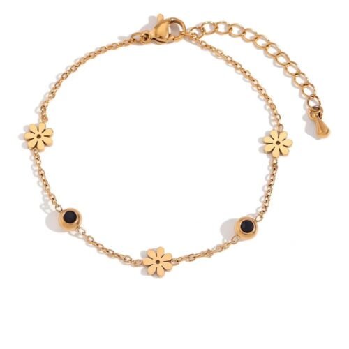 Βραχιόλι ατσάλινο με σχέδιο λουλουδάκια επιμεταλλωμένο 18Κ Χρυσό waterproof