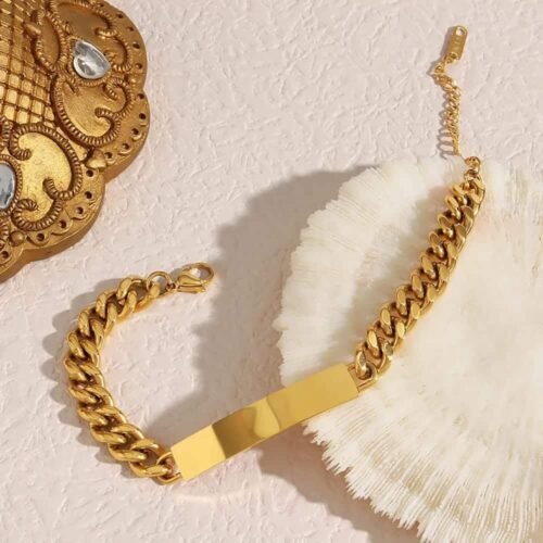 Βραχιόλι χειροπέδα ατσάλινο ταυτότητα 6mm  επιχρυσωμένο 18Κ waterproof