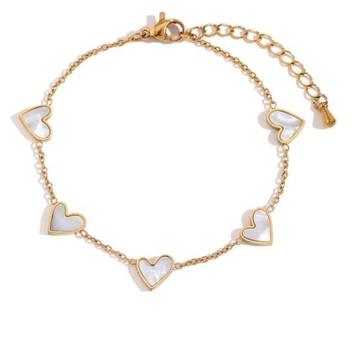 Βραχιόλι ατσάλινο με σχέδιο καρδούλες από λευκό σμάλτο επιμεταλλωμένο 18Κ Χρυσό waterproof