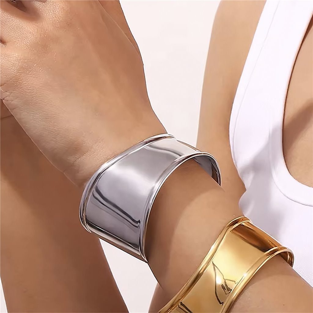Βραχιόλι χειροπέδα αστάλινο φαρδύ Chunky Cuff σε χρώμα ασημί ή επιμεταλλωμένο 18Κ Χρυσό waterproof