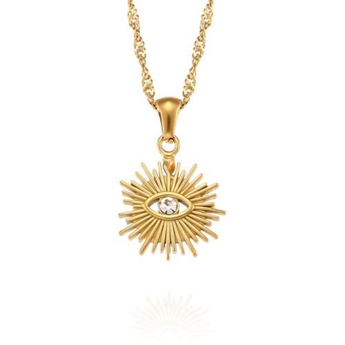 Κολιέ μάτι με ζιργκόν από ανοξείδωτο ατσάλι 316L επιμεταλλωμένο 18Κ Χρυσό