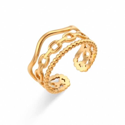 Δαχτυλίδι ατσάλινο σε σχήμα αλυσίδας από γεωμετρικούς κρίκους, αρχαιοελληνικό! Επιμεταλλωμένο σε 18K χρυσό