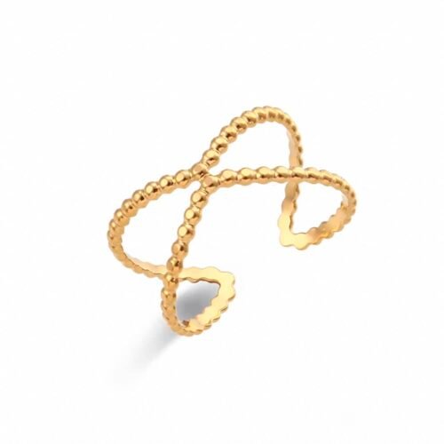 Δαχτυλίδι ατσάλινο σε σχήμα αλυσίσας από μικρές σφαίρες, επιμεταλλωμένο σε 18K χρυσό