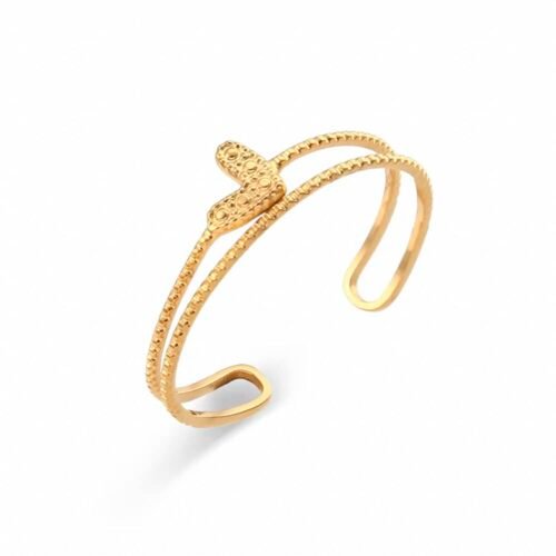 Δαχτυλίδι ατσάλινο διπλό βεράκι και στο κέντρο καρδιά, επιμεταλλωμένο σε 18K χρυσό