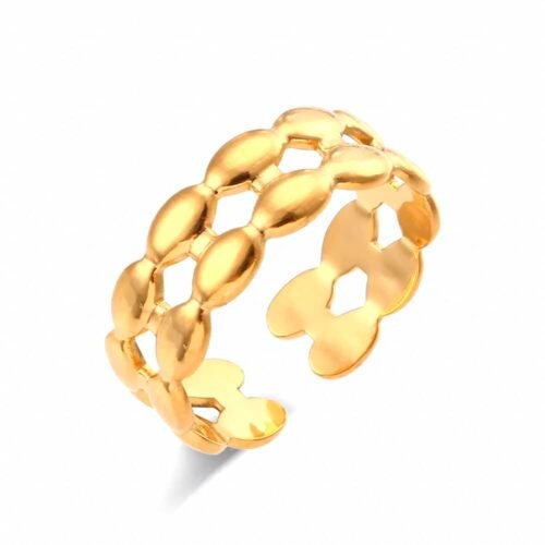 Δαχτυλίδι ατσάλινο σε σχήμα διπλής αλυσίδας με γεωμετρικούς κύκλους, αρχαιοελληνικό! Επιμεταλλωμένο σε 18K χρυσό