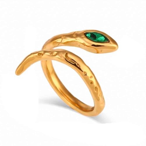 Δαχτυλίδι σε σχήμα Φίδι με πέτρα ζιργκόν σε πράσινο ή διάφανο χρώμα, επιμεταλλωμένο σε 18K χρυσό
