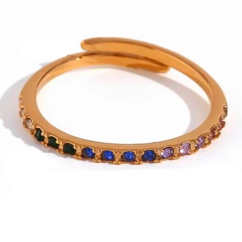 Δαχτυλίδι βεράκι λεπτό με πολύχρωμα κρύσταλλα ζιργκόν! Ατσάλινο επιχρυσωμένο (18Κ χρυσό)